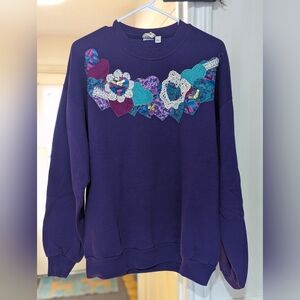 Purple Sweatshirt with Colorful Heart Appliques